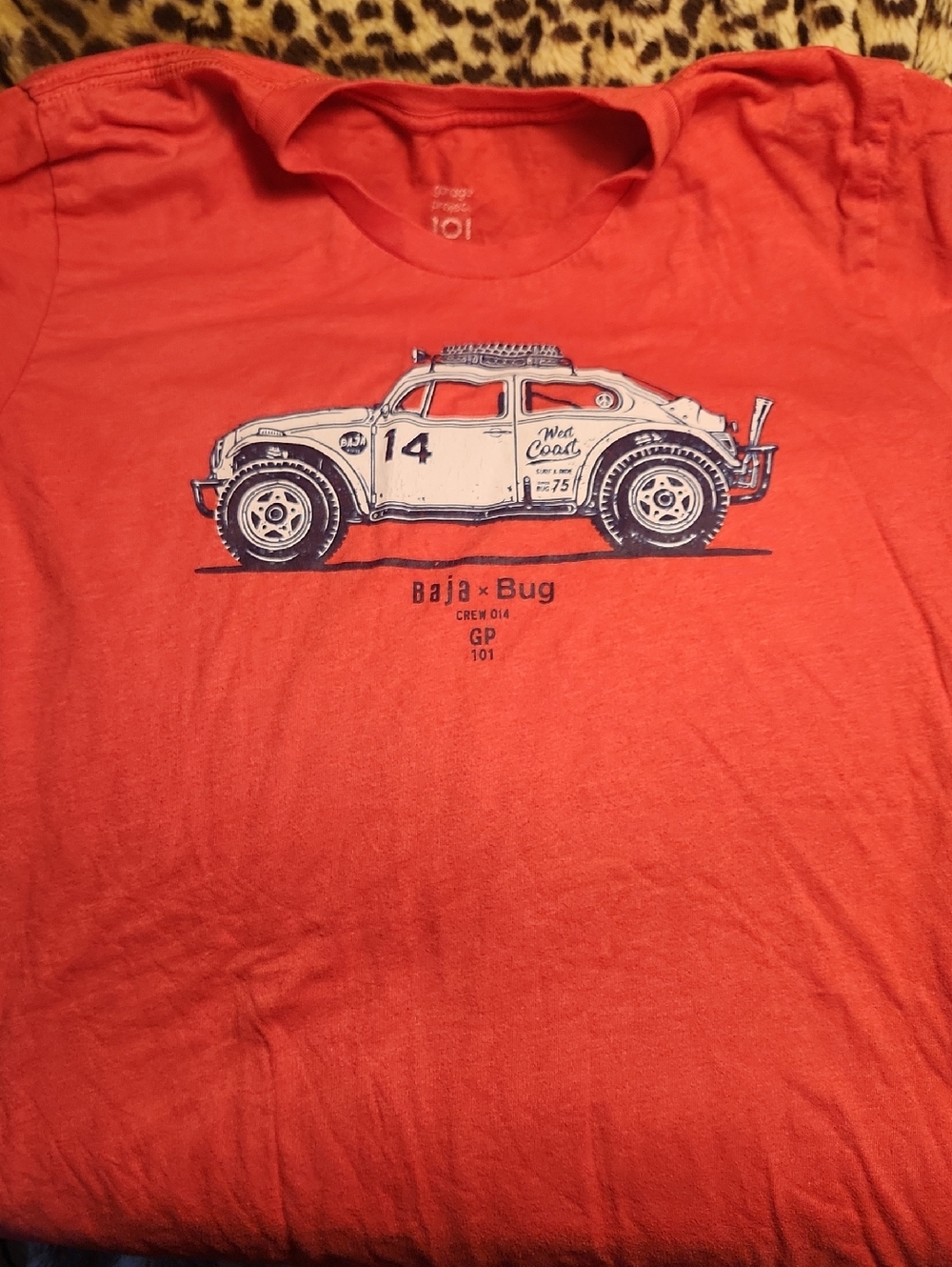 Mens Baja Bug Graphic Tee - Coral Red Size Large